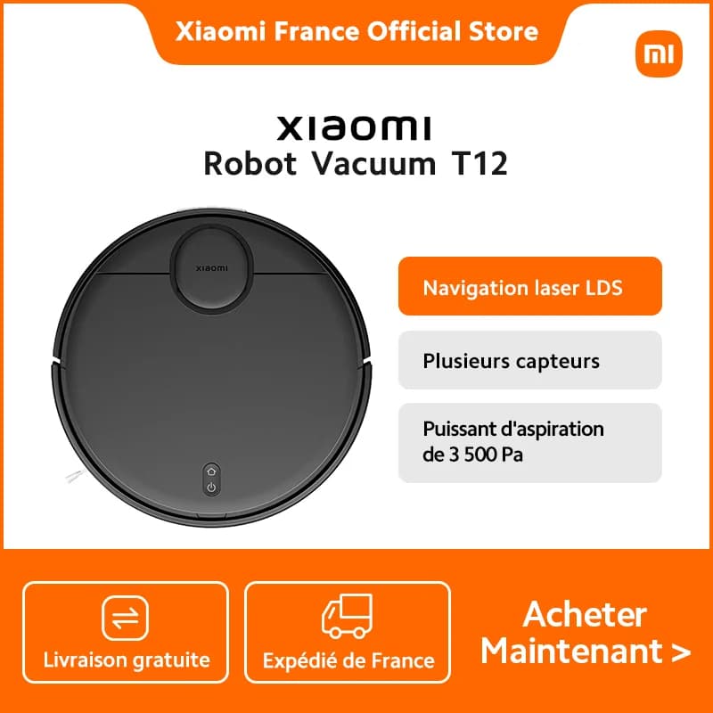 [Officiel] Xiaomi Robot Vacuum T12 Noir | Navigation laser LDS,Puissant d'aspiration de 3 500 Pa,Plusieurs capteurs