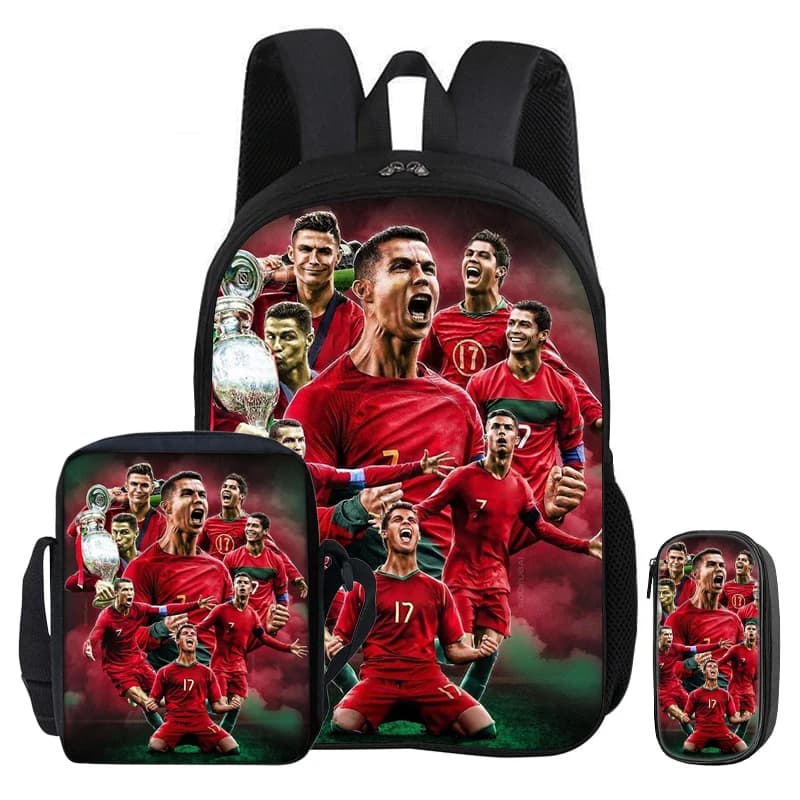 Ronaldo – ensemble de 3 sacs à dos, sac à bandoulière, sacs à crayons, sac à livres, sac à dos CR Football Star, Mochila pour enfant, sac