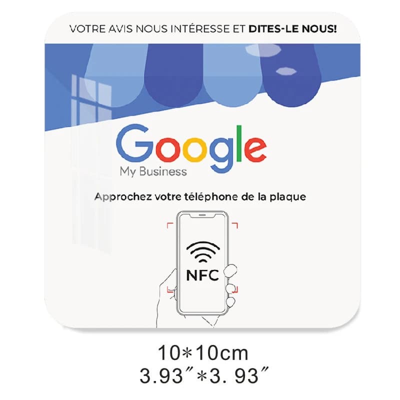Plaque NDavid avec effet miroir, matériau acrylique, lien rapide vers le menu, Avis Google