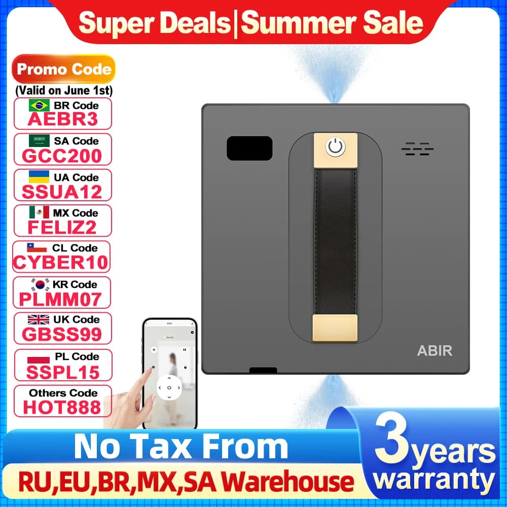 (code promo: HOT888) Nettoyeur de fenêtres robot ABIR WD8,Double Pulvérisation d'Eau, Mémoire Intelligente, Aspiration Puissante, Capteur Laser,