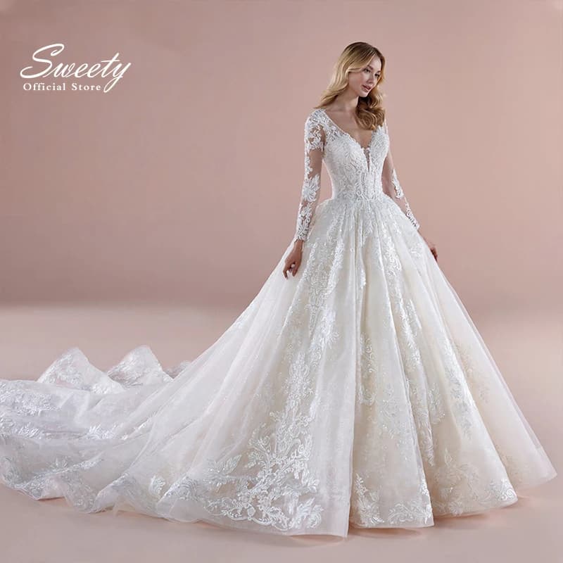 Robe de Mariée Vintage en Organza avec Broderie, Tenue de Bal, Corset à Col en V, Manches sulf, pour Patients, Personnalisée