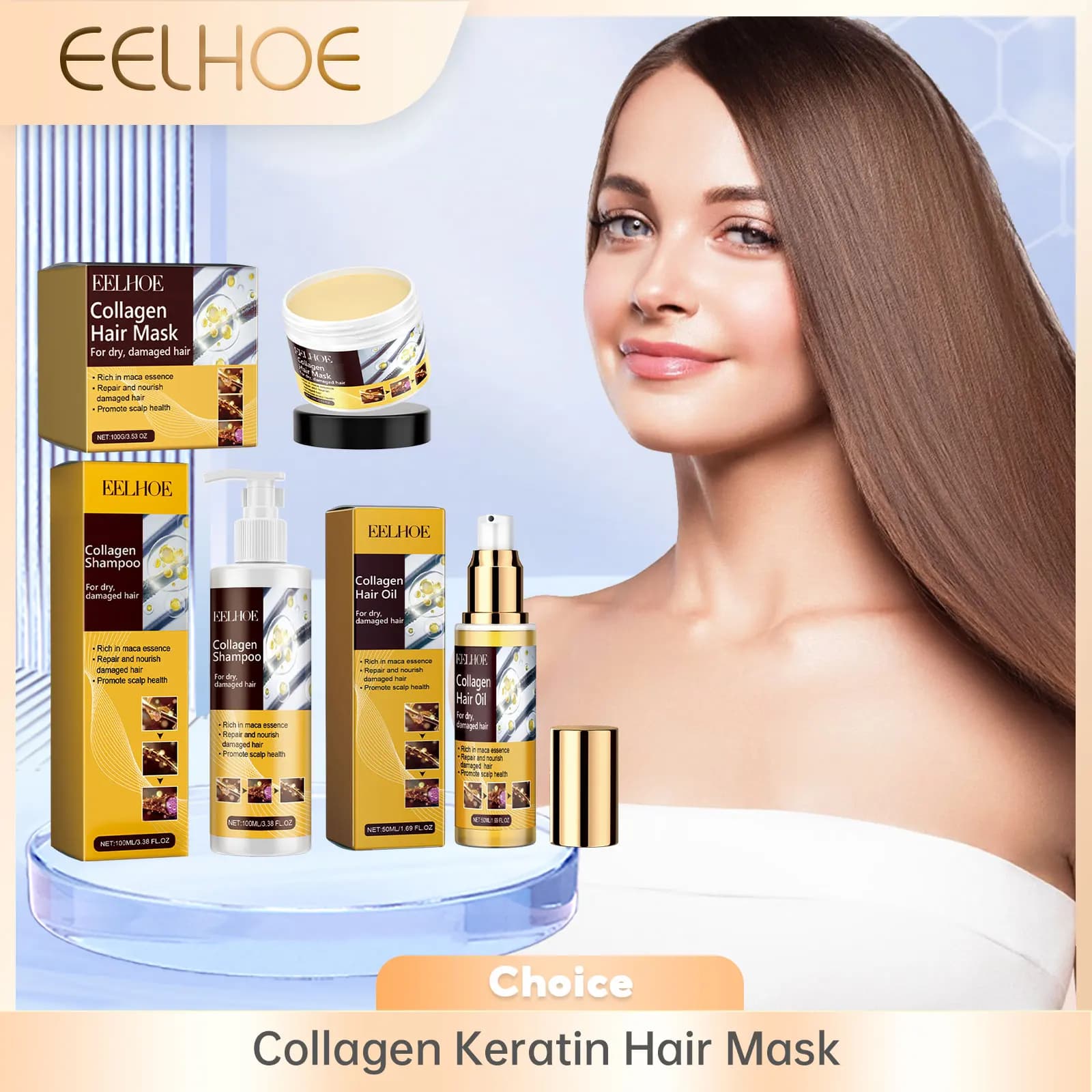 Masque capillaire au collagène et à la kératine, contrôle de l'huile, hydratant, doux, lisse, frisottis, réparation endommagée, revitalise la
