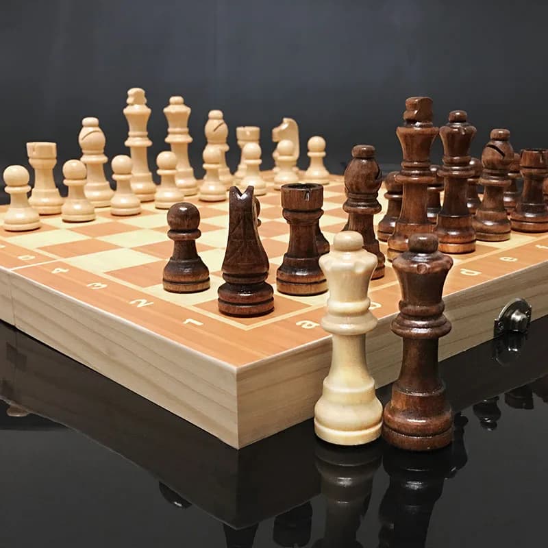 Jeu d'échecs en bois 3 en 1, jeu d'échecs de dames de Backgammon, jeu de société de Table d'échecs familial, grand échiquier en bois de 32