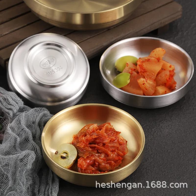 Pio à sauce en acier inoxydable 304 coréen, petit plat, plat à kimchi doré, plat à tremper au barbecue, plat d'assaisonnement, vaisselle