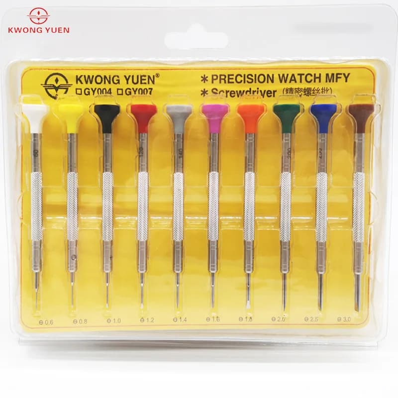 Upgrade10PCS Jeu de tournevis de montre professionnel KWONG YUEN Kit de réparation de micro précision 0.6-3.0MM pour lunettes de soleil horloger