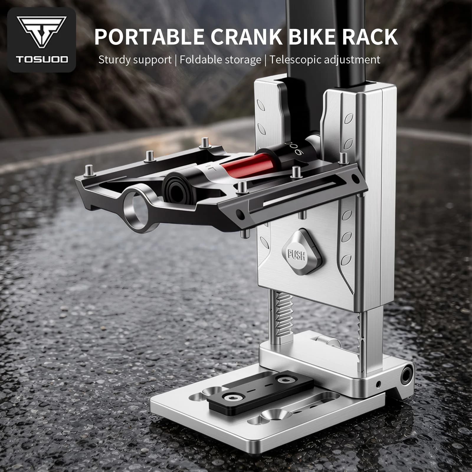 TOSUOD Béquille de vélo réglable et portable, support de stationnement pliable pour VTT et vélo de route, outil pratique pour le cyclisme