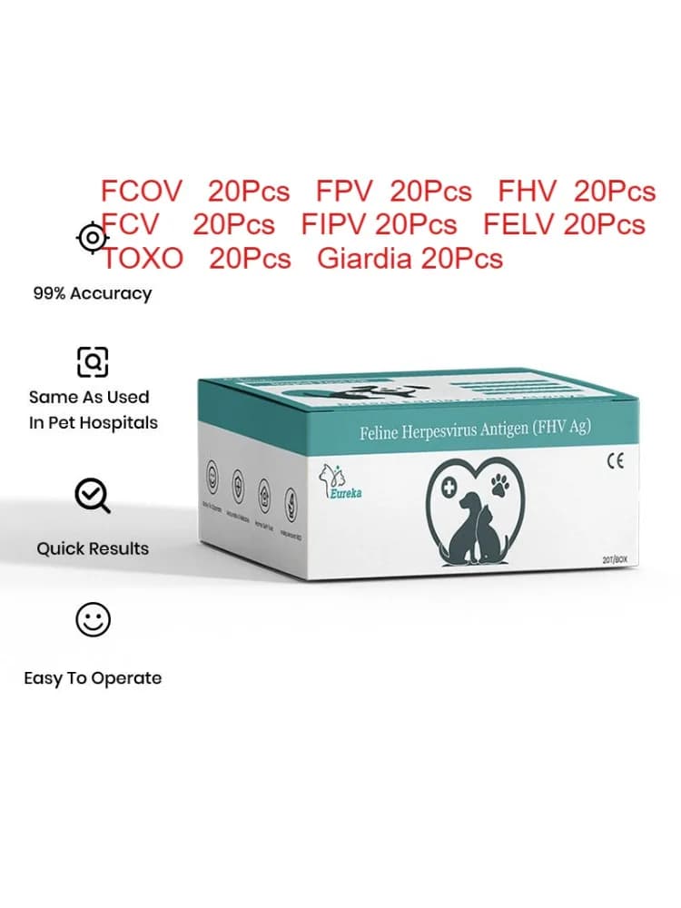 Kit de test rapide d'antigènes félines Ranlraka FCV FHV FCoV FIPV TOXO FELV FPV Giardia (GIA) Ag 20 pièces, kit vétérinaire fiable