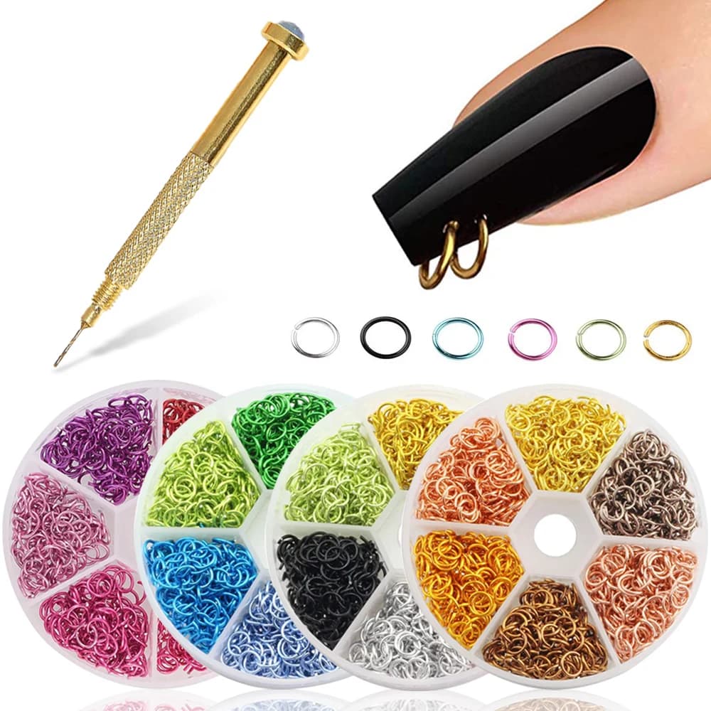 Breloques de piercing pour ongles, décorations d'art ongulaire en alliage métallique, breloques punk pour ongles percés, 1080 pièces, anneaux
