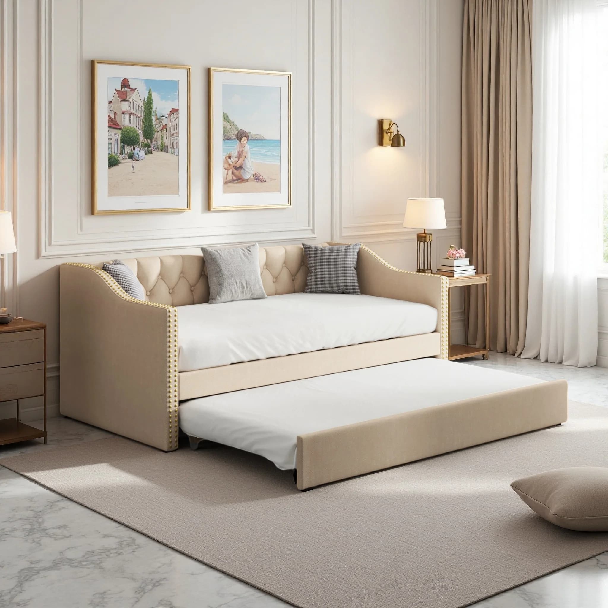 Canapé-lit escamotable Rosahqnda 90x200cm, canapé-lit 2 places en velours, lit d'appoint moderne, gris