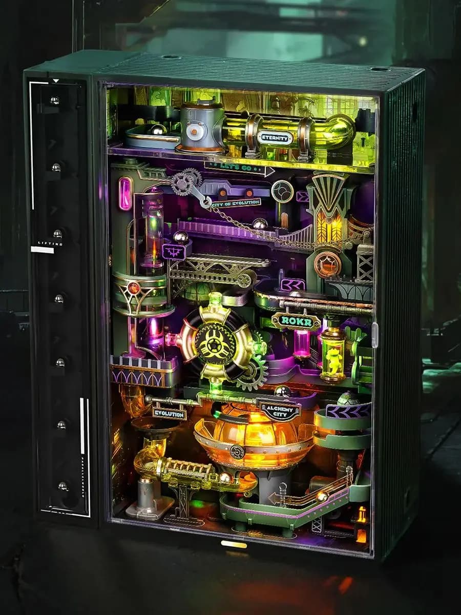 Robotime Rokr Marble Run Cyberpunk – Cadeau, Modèle de Puzzle 3D, Décoration de Jeu, Décoration Automatique DIY pour la Maison, pour Hommes