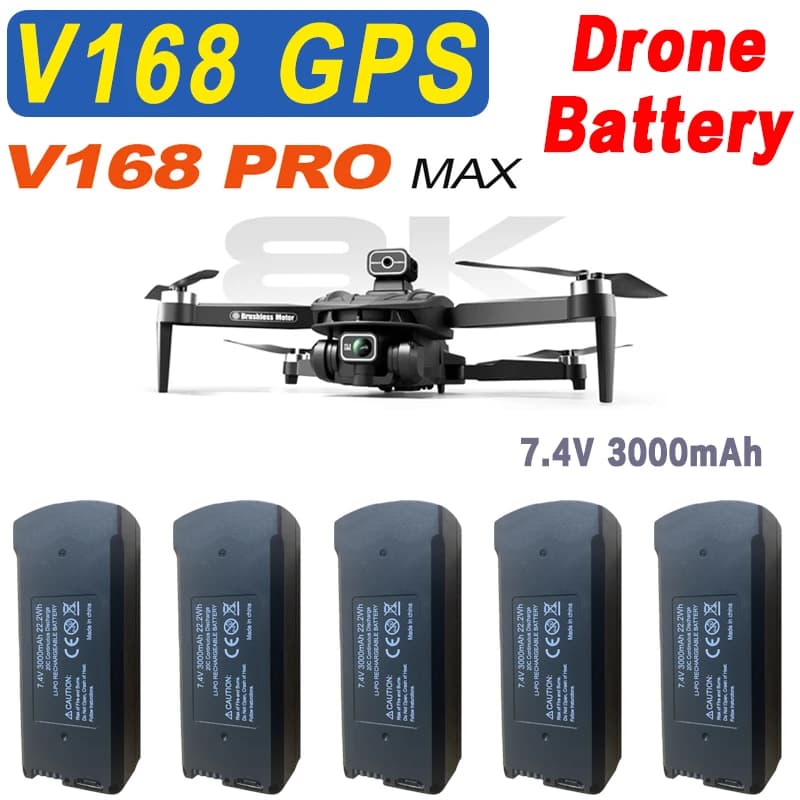 Batterie d'origine 7.4V 3000mAh pour Drone GPS V168 8K/RC quadrirotor V168 Pro Max, batterie de rechange pour Drone, pièces et accessoires