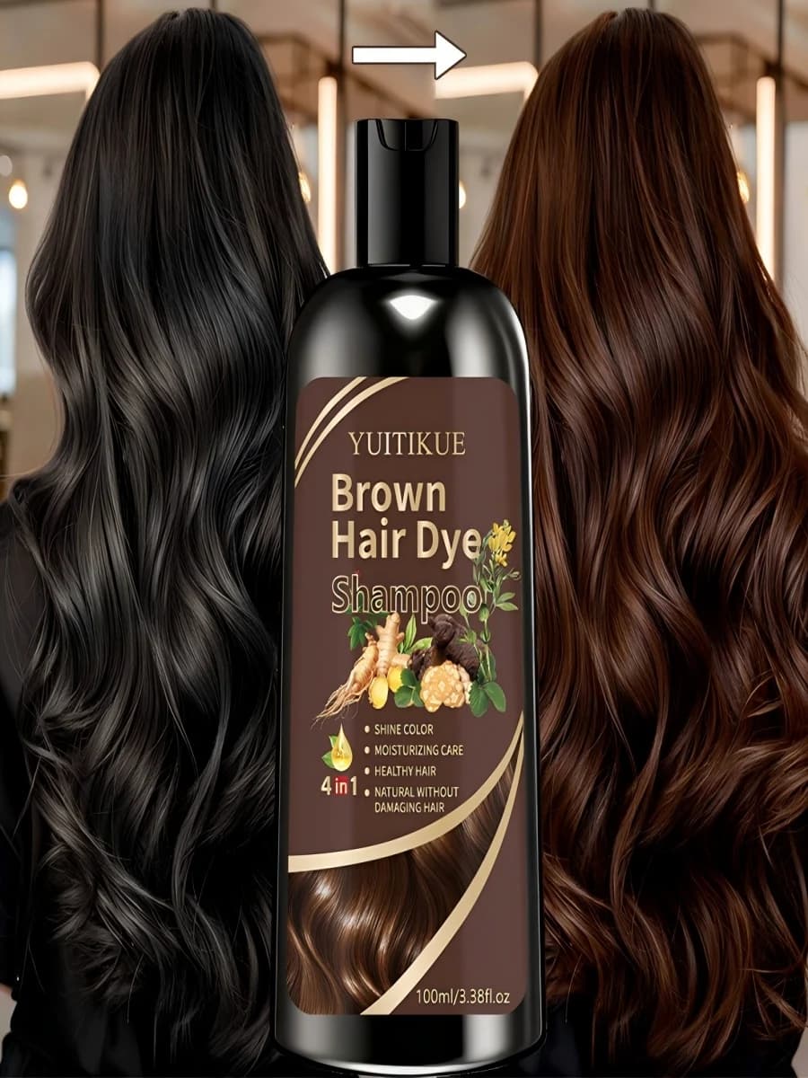 YUITIKUE Shampooing Colorant Instantané Brun 100ml - Shampooing Colorant Doux 4-en-1 pour des Cheveux Brillants Longue Durée