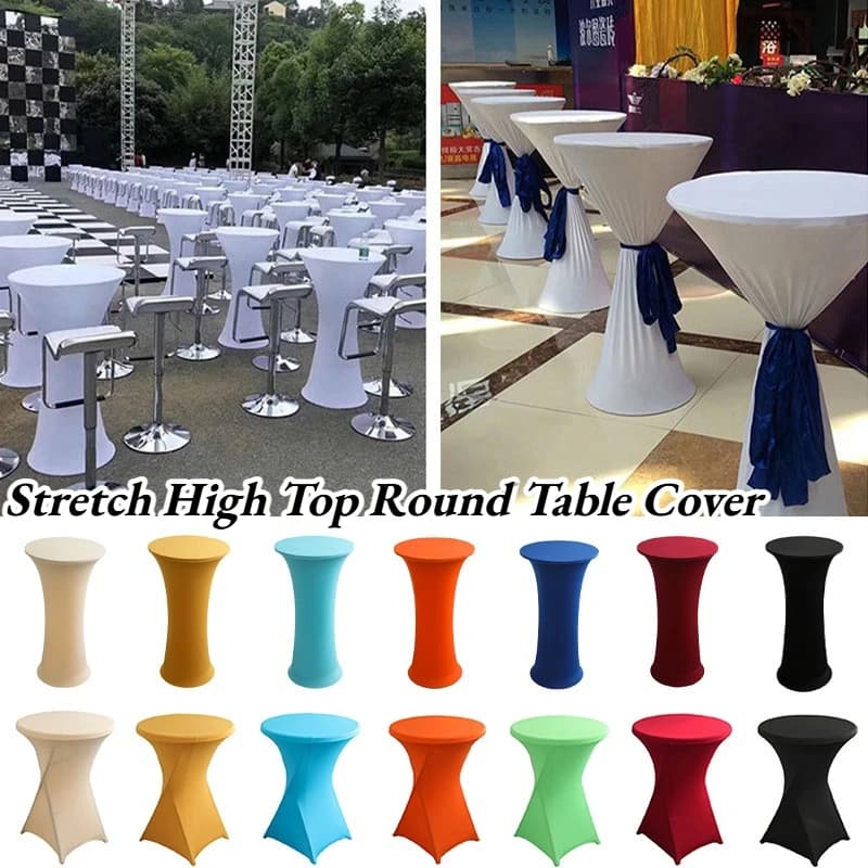 Housse de table ronde extensible 60/80x110cm, en spandex, pour table haute, cocktail, bar, hôtel, mariage, fête, blanche