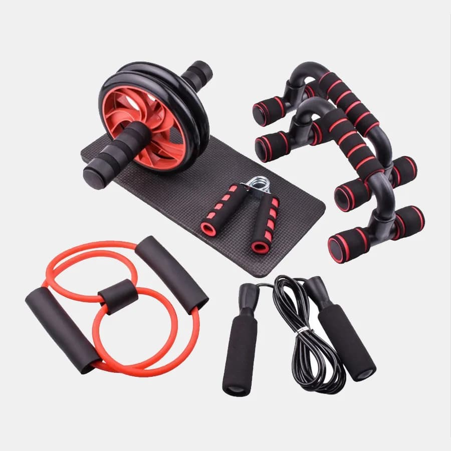 1 jeu de sept pièces de fitness, petit équipement de fitness à domicile, corde à sauter, dispositif de force de préhension, push up, roue