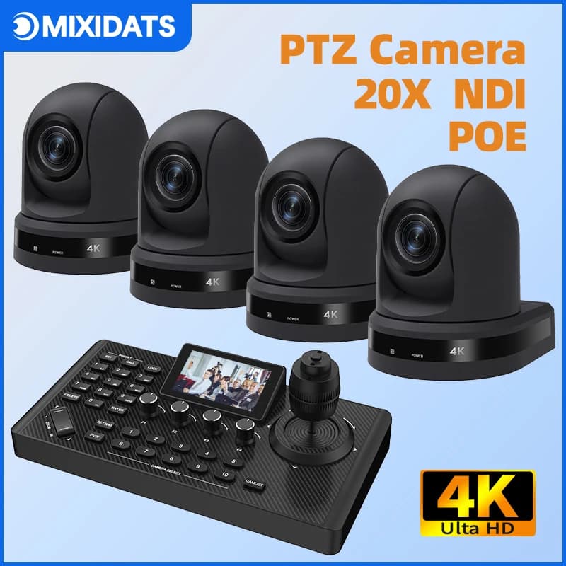 Caméra PTZ NDI 4K (1 à 10 pièces) avec zoom 20x pour visioconférence (Église, réunions d'affaires) – Kit clavier de contrôle 1 pièce en
