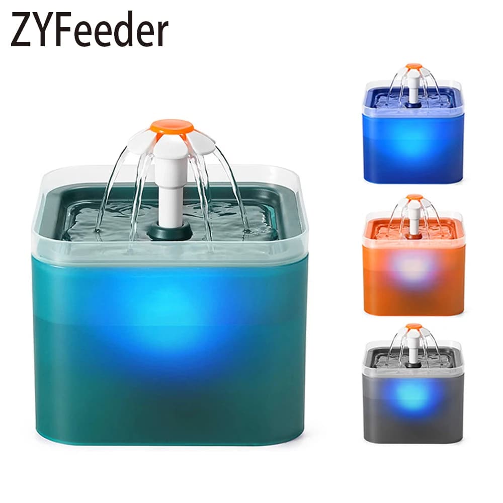 Fontaine d'eau automatique 2L pour chats et chiens, avec éclairage LED, distributeur d'eau USB pour animaux de compagnie avec filtration à