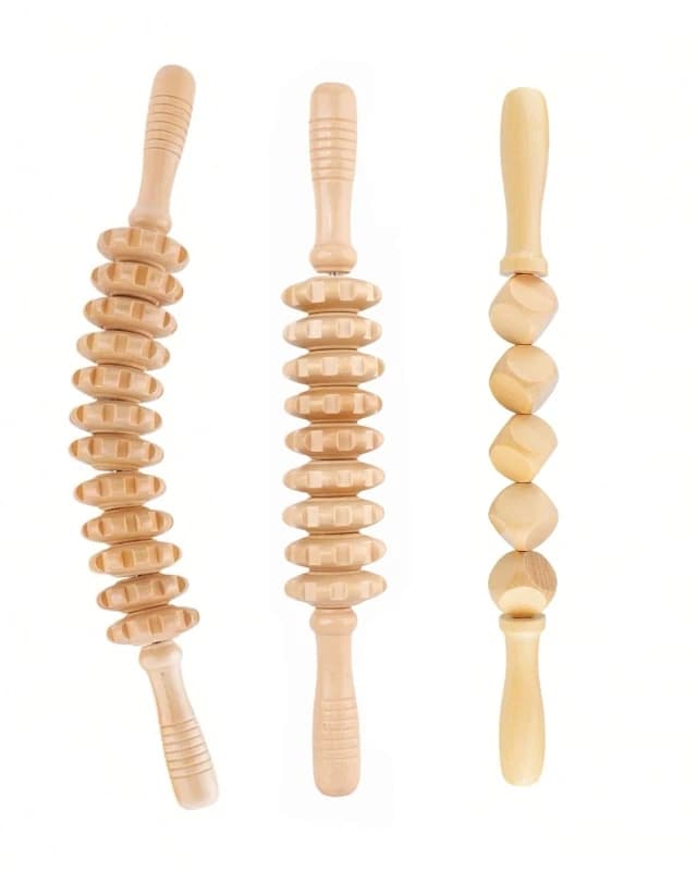 Ensemble de 3 rouleaux de massage en bois, comprenant un rouleau de 12 picots, un rouleau de 9 picots, adapté à l'utilisation sur les mains,