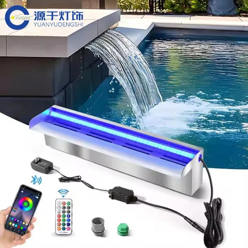 Fontaine de piscine en acier inoxydable, cascade de jardin extérieur, déversement, 90 cm, 265 cm, RVB 85-120 V