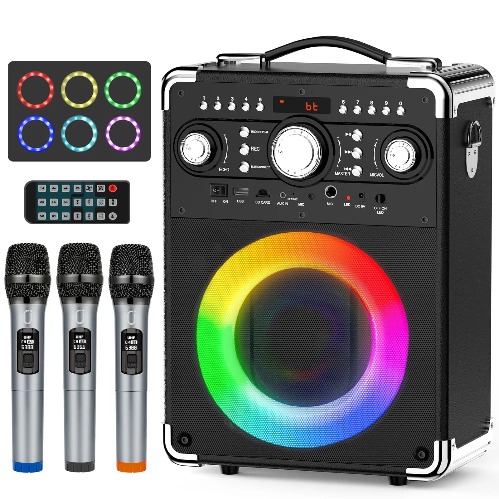 S8-T Kara Ok avec 3 microphones, haut-parleur portable Bluetooth 5.3 Kara Ok, adapté aux activités de plein air, aux fêtes et aux fêtes
