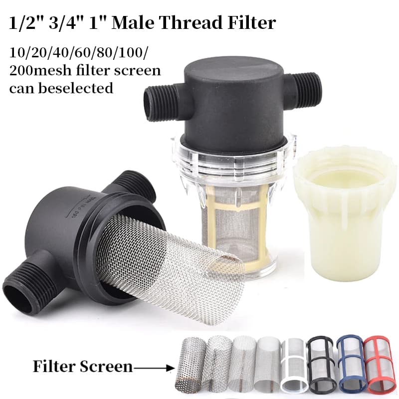 Filtre d'arrosage de jardin 1/2 ~ 1 pouces, pompe à eau d'entrée d'eau, filtre à mailles en ligne pour étang, lavage de voiture, écran de filtre