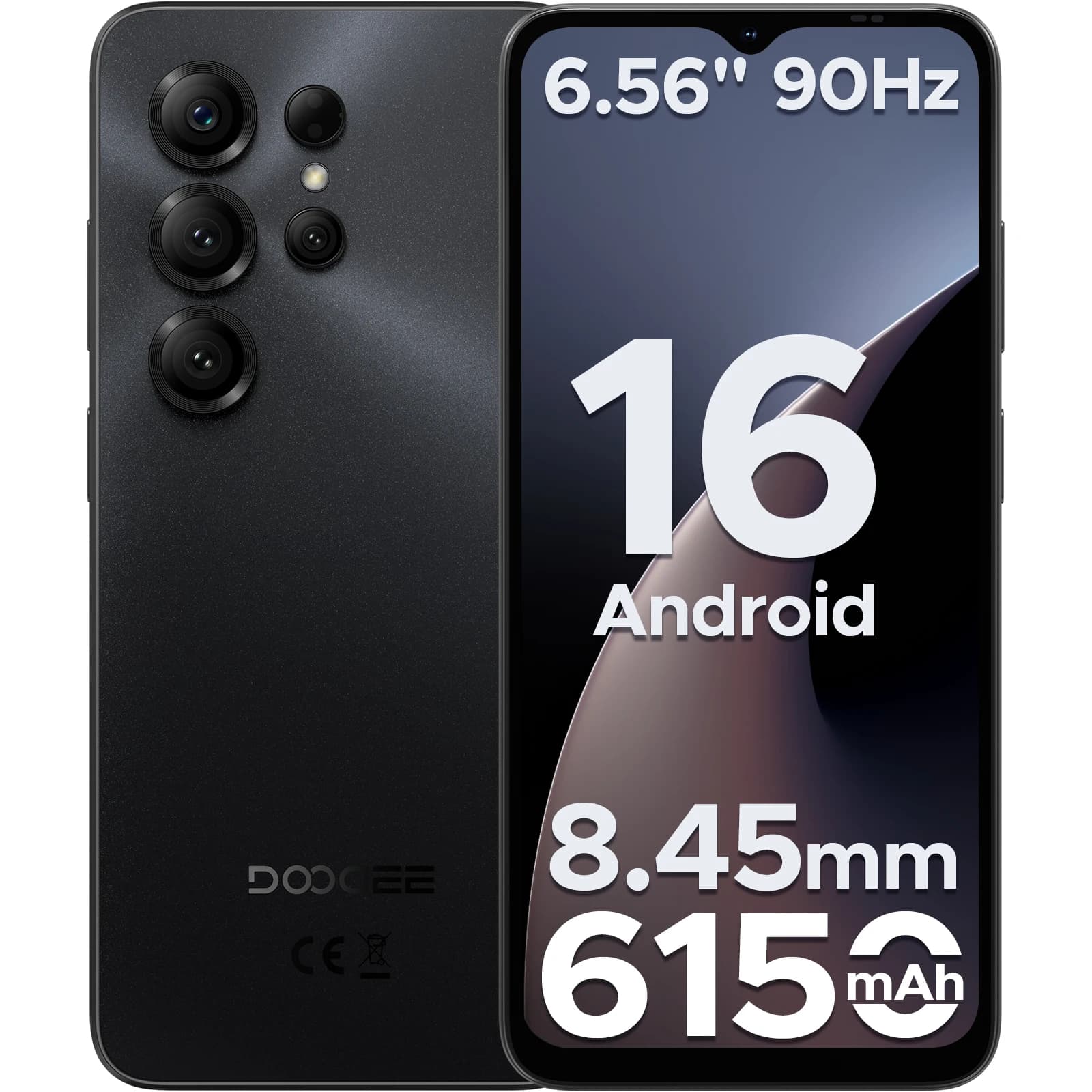 DOOGEE Note56 X Android 16 Smartphone 24GB 64GB 6.56 "HD + écran 6150mAh grande batterie 8MP + 5MP visage déverrouiller téléphone portable