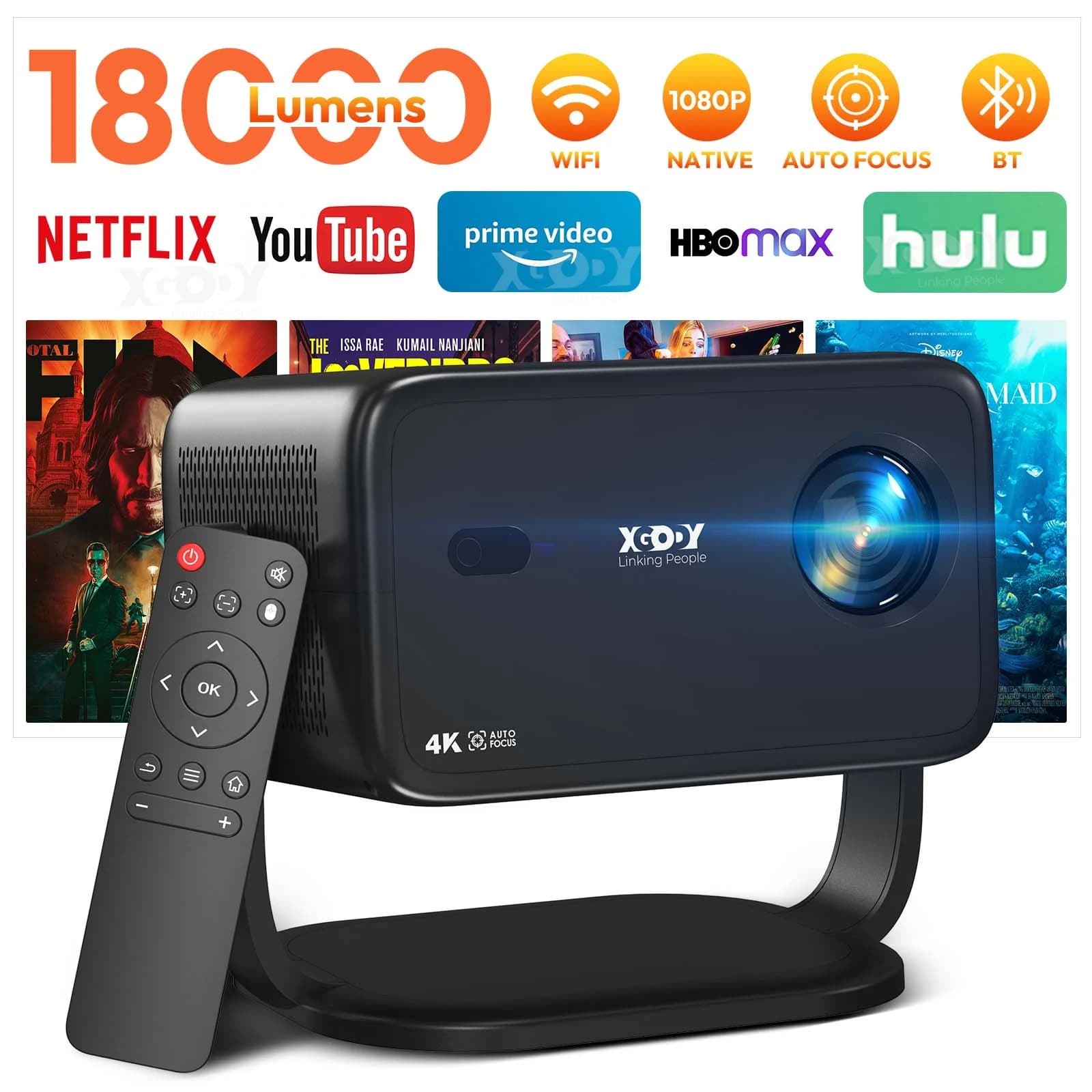XGODY 4K projecteur natif 1080P mise au point automatique WiFi6 18000 lumens Android projecteur HD Home cinéma pour la maison