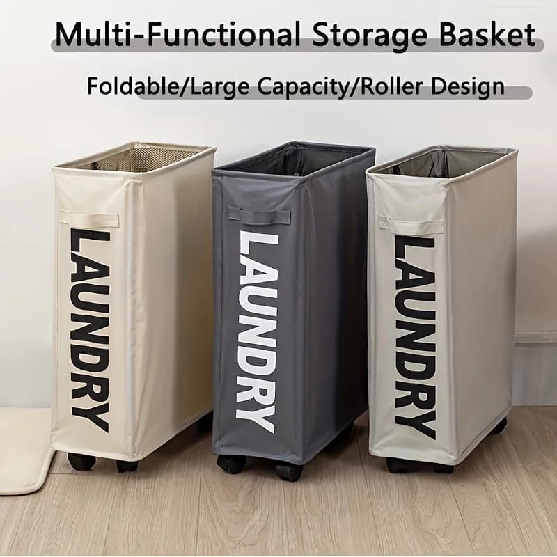Panier à linge pliable de grande capacité avec roulettes – Panier de rangement multifonctionnel pour dortoir, maison, salle de sport |   Tissu