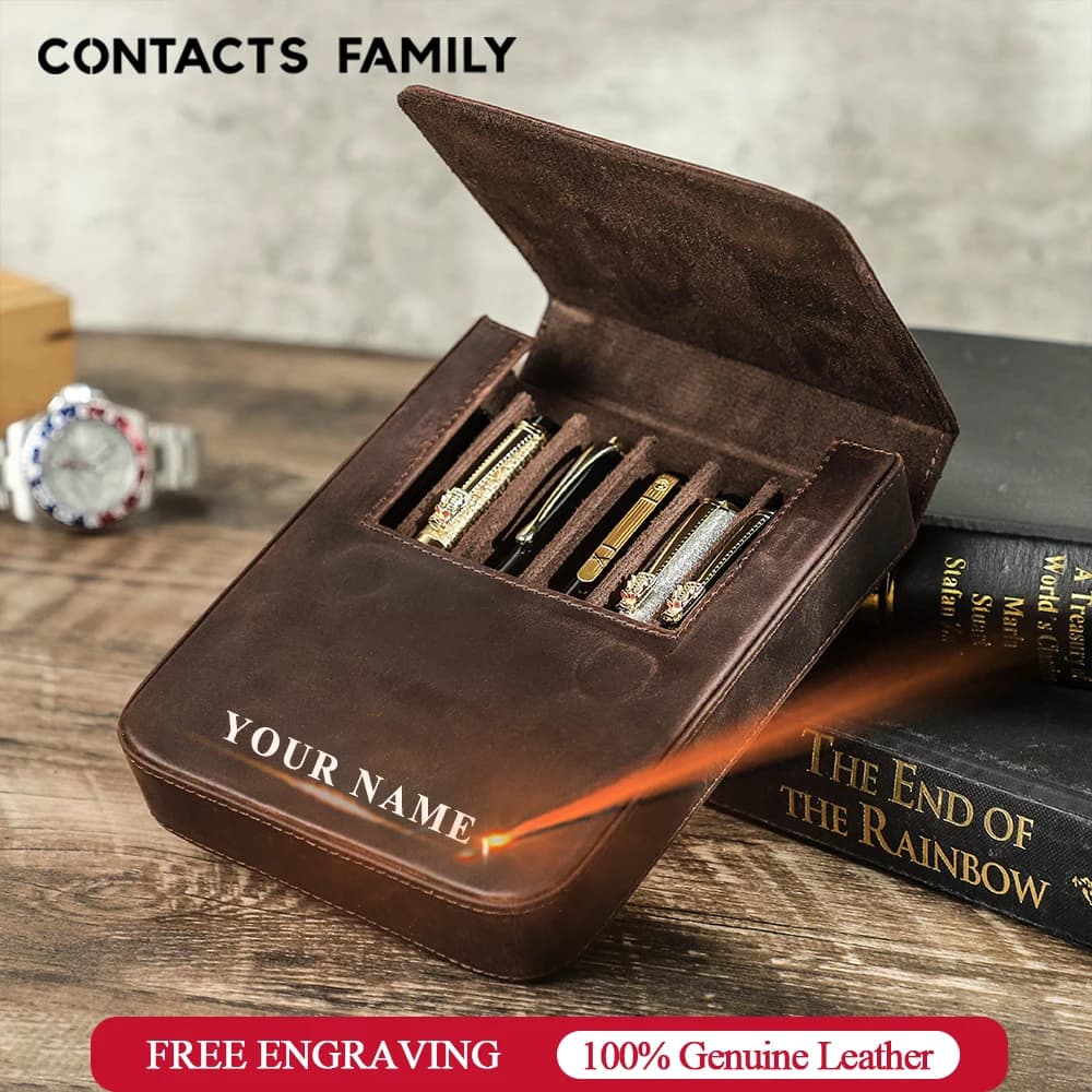 CONTACT'S FAMILY – étui pour stylo à plume fait à la main, porte-crayon en cuir véritable, boîte à stylos rétro, organisateur d'école et de