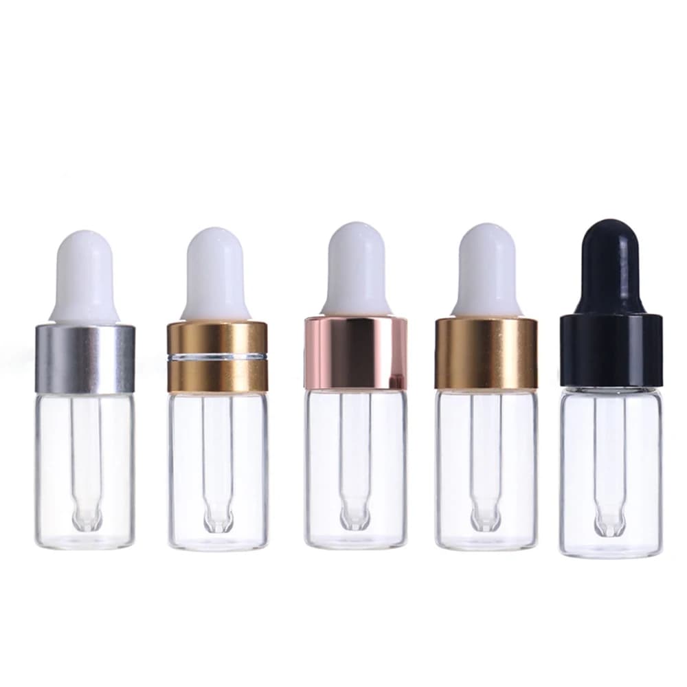 Mini flacons compte-gouttes, bouteilles d'aromathérapie à l'huile avec bouchon en or Rose, Pipettes de réactif, bouteille transparente 1ml 2ml 3m