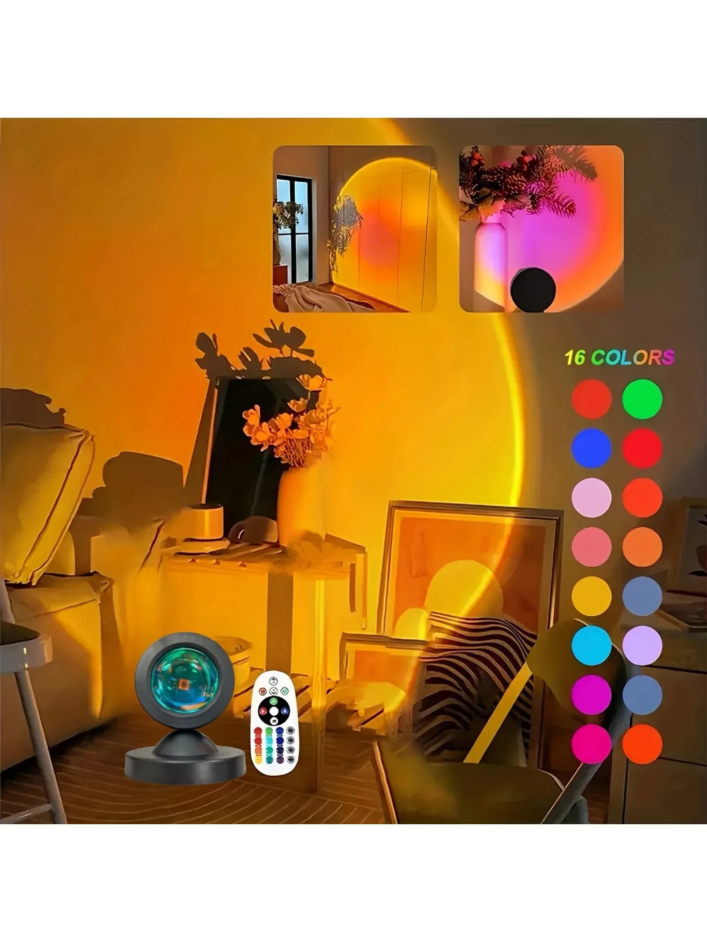 Projecteur de lumière coucher de soleil avec télécommande, veilleuse 16 couleurs, lumière LED RGB à changement de couleur, accessoire de