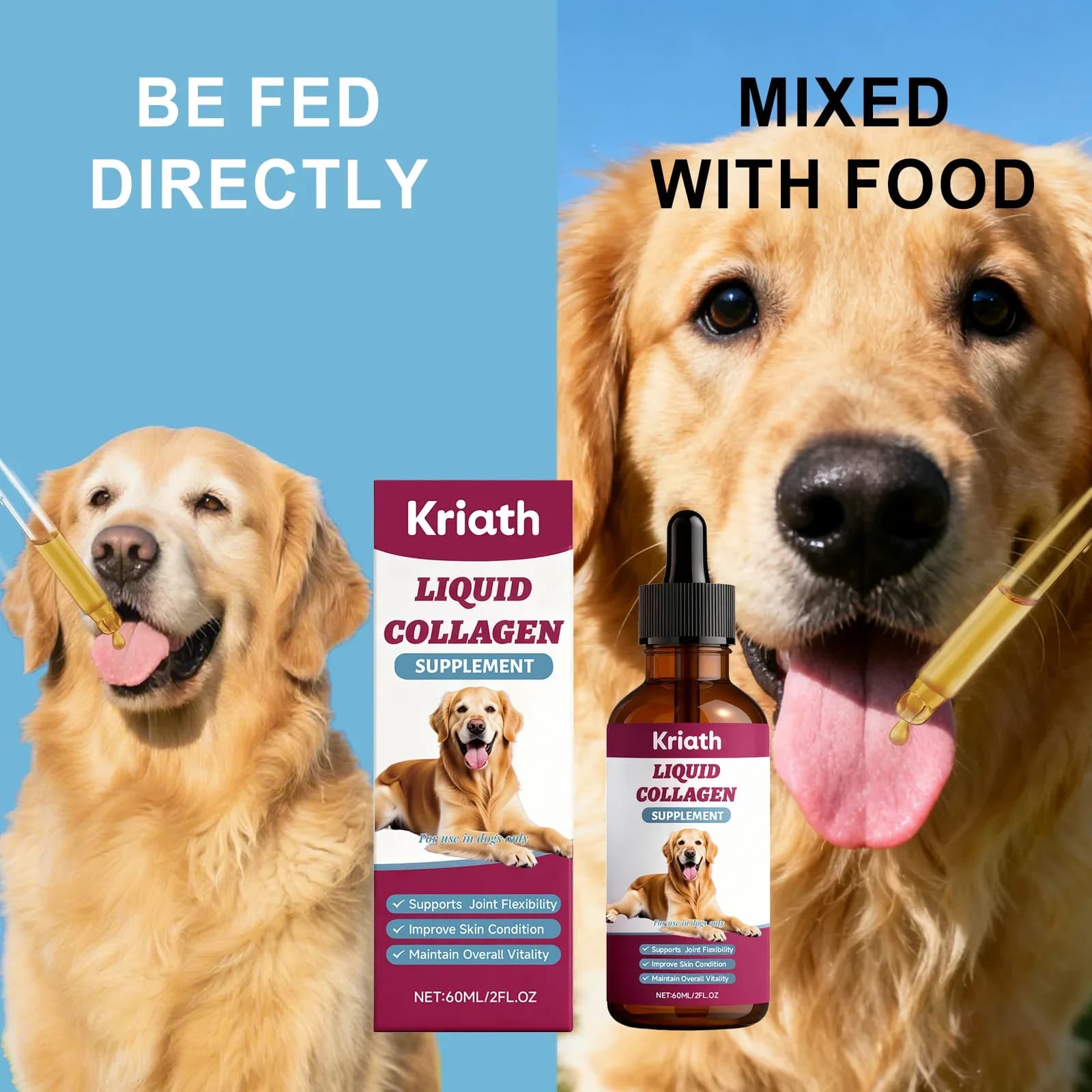 Gouttes de collagène pour chiens uniquement - Soin du corps du chien, formule douce, nourrit la santé du pelage, soutient la santé des