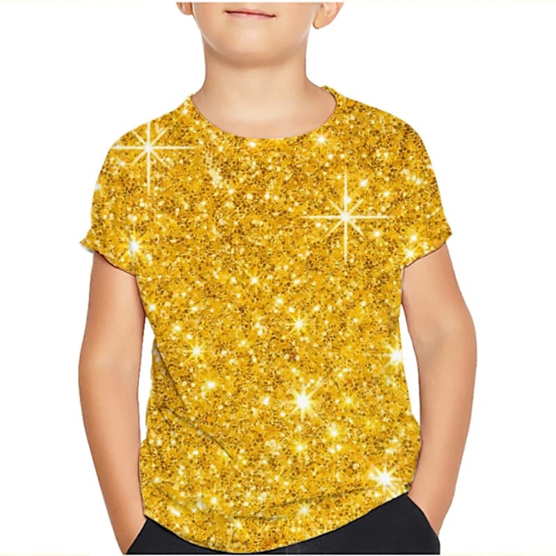 T-shirt à Manches Courtes et Col Rond pour Enfant Garçon et Fille, Décontracté, à la Mode, Or Brcorporelle, 3D, Été, Y-2023