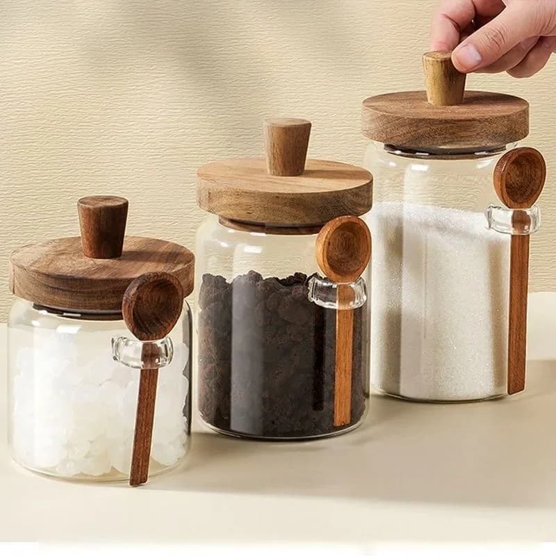 JUSTINLAU récipients scellés en verre pot de céréales pot de stockage de grains de café avec cuillère pots à épices réservoir de stockage
