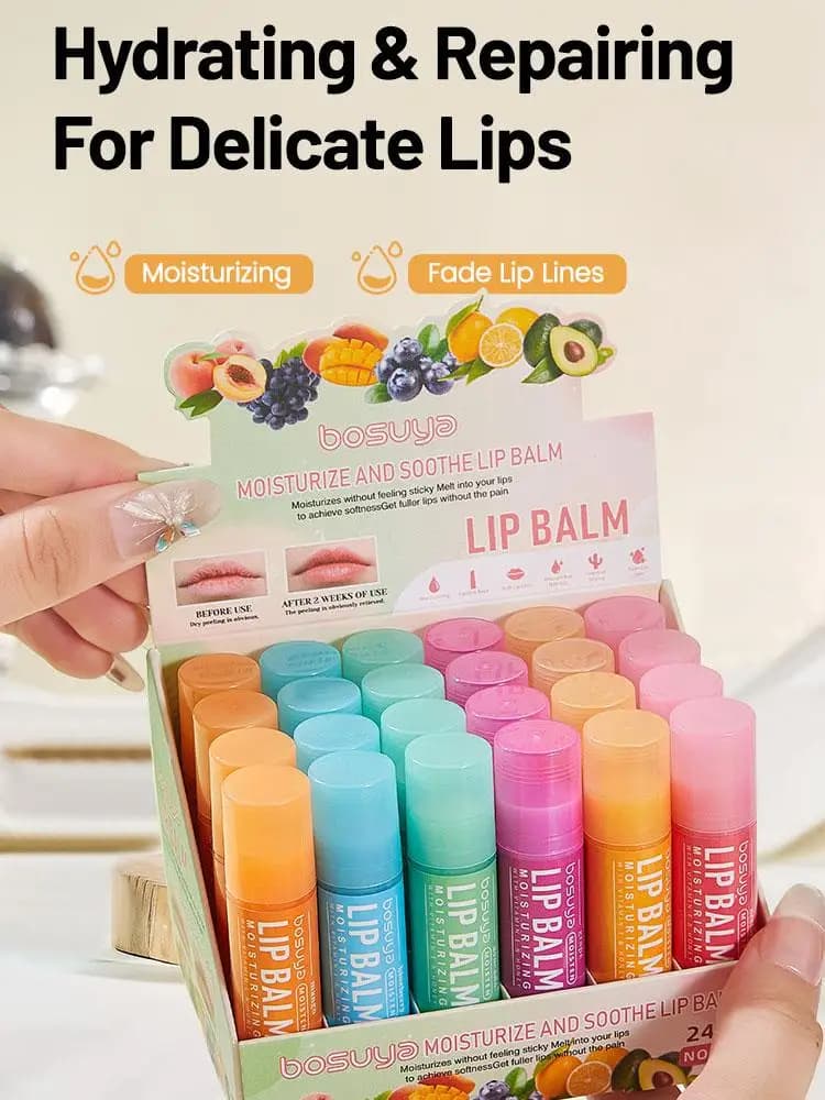 Assortiment de baumes à lèvres à saveur de fruits, 6/24 pièces, hydratant, nourrissant et prévient les lèvres gercées, soin pour les lèvres