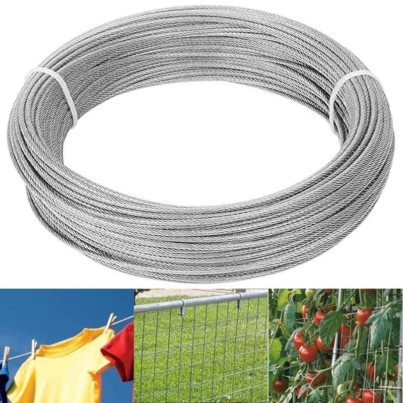 Câble en acier inoxydable de 50/10 mètres pour auvent, pêche, levage, corde à linge, voile d'ombrage, treillis de levage, quincaillerie