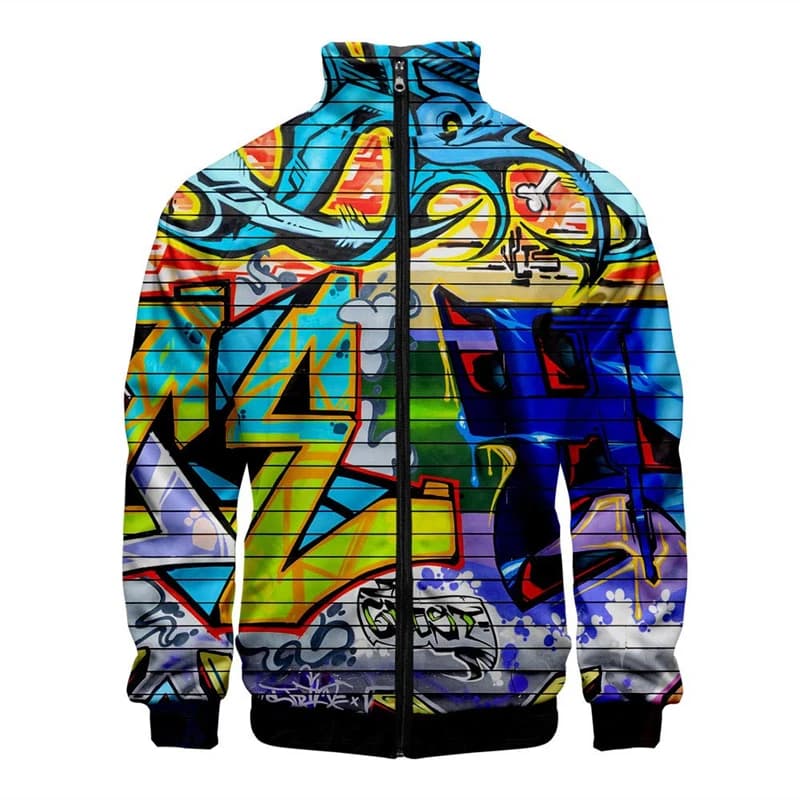 Veste 3D à motif graffiti drôle pour hommes et femmes, sweat-shirt Harajuku, manteau de style hip hop, col montant décontracté, haut à fermeture