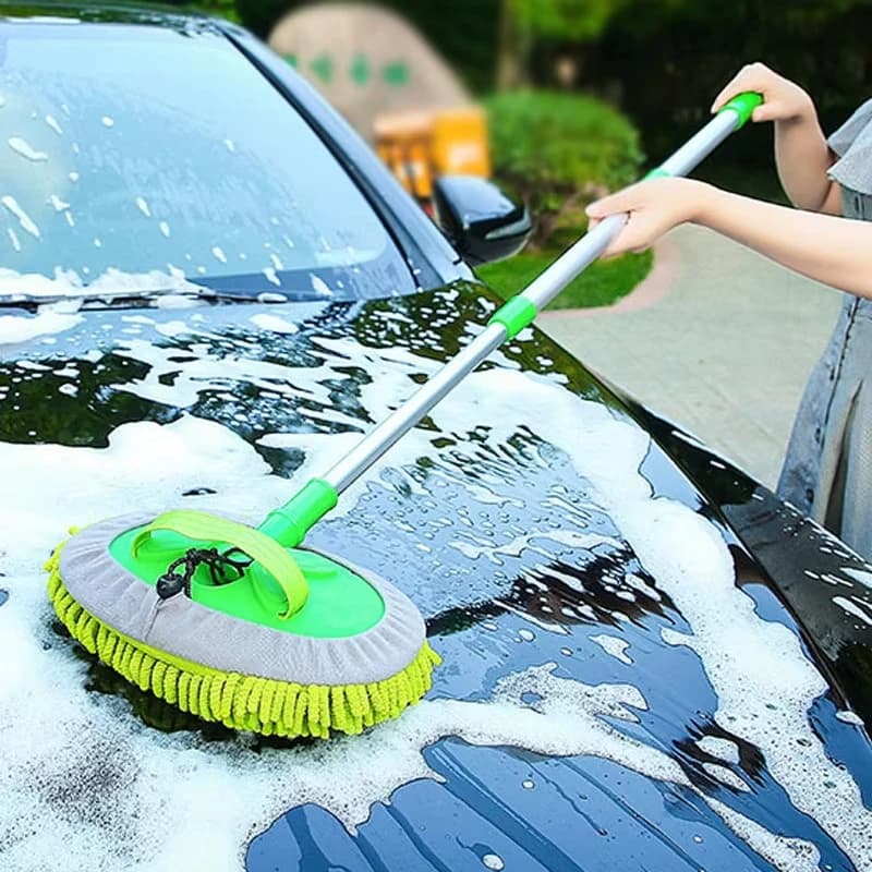 Brosse de lavage de voiture télescopique à long manche 180 °   Balai rotatif en microfibre chenille pour le nettoyage des vitres et toits de