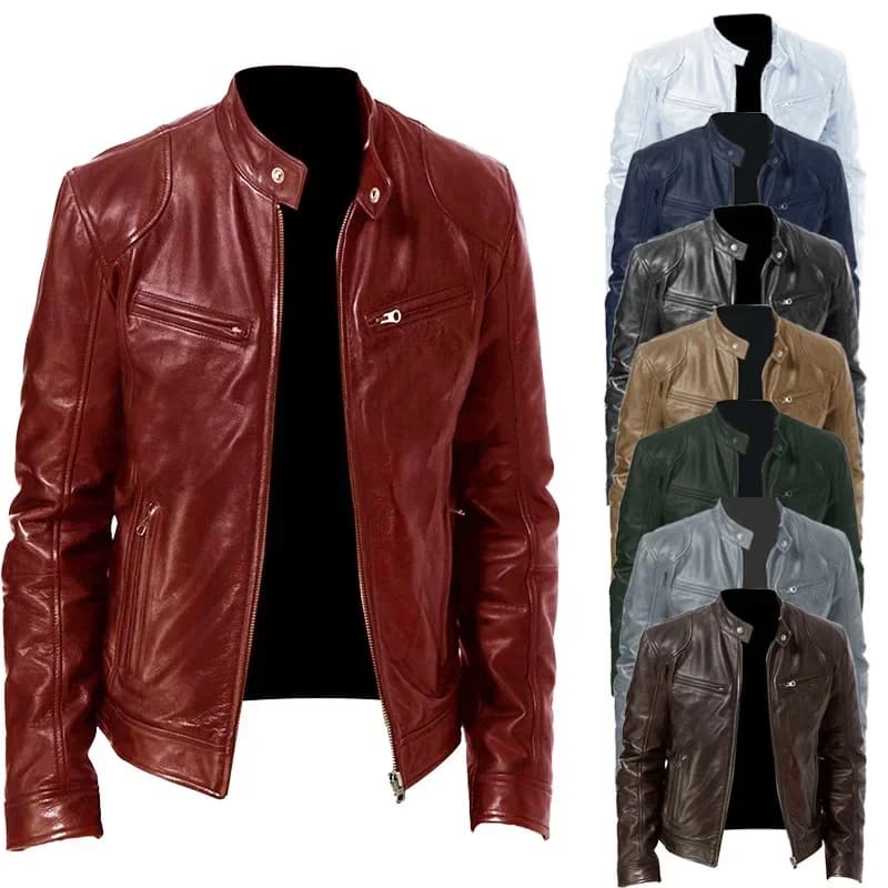 Veste de moto en cuir pour hommes, coupe cintrée, manteau court à revers, vestes en PU, nouvelle fermeture éclair, manteau en cuir coupe-vent,