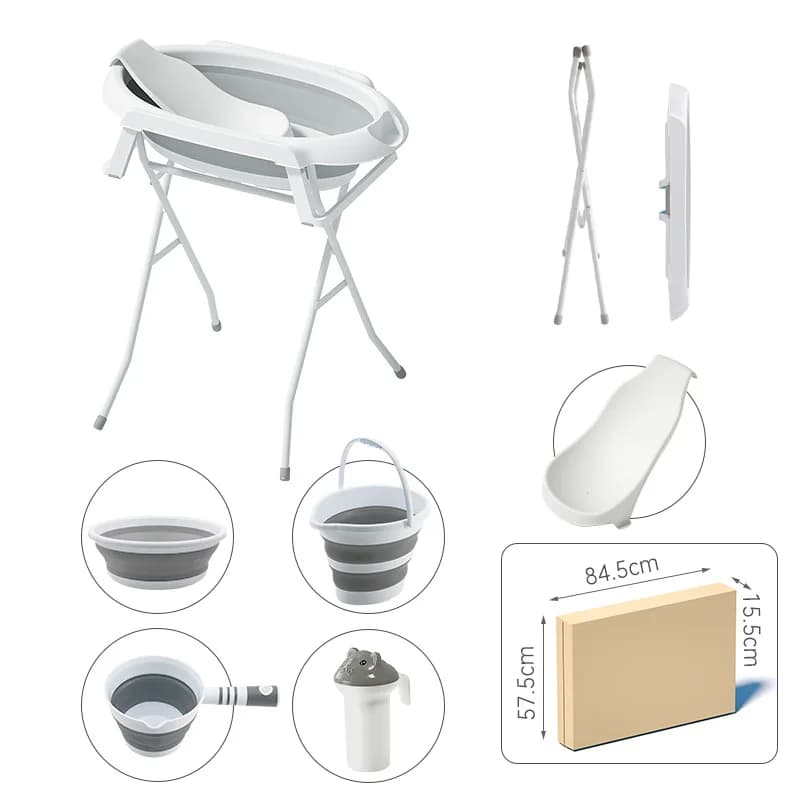 Baignoire pour bébé 5 en 1 avec pelle - Baignoire pliable avec support, pas besoin de s'incliner, baignoire spécifique pour le bain de bébé
