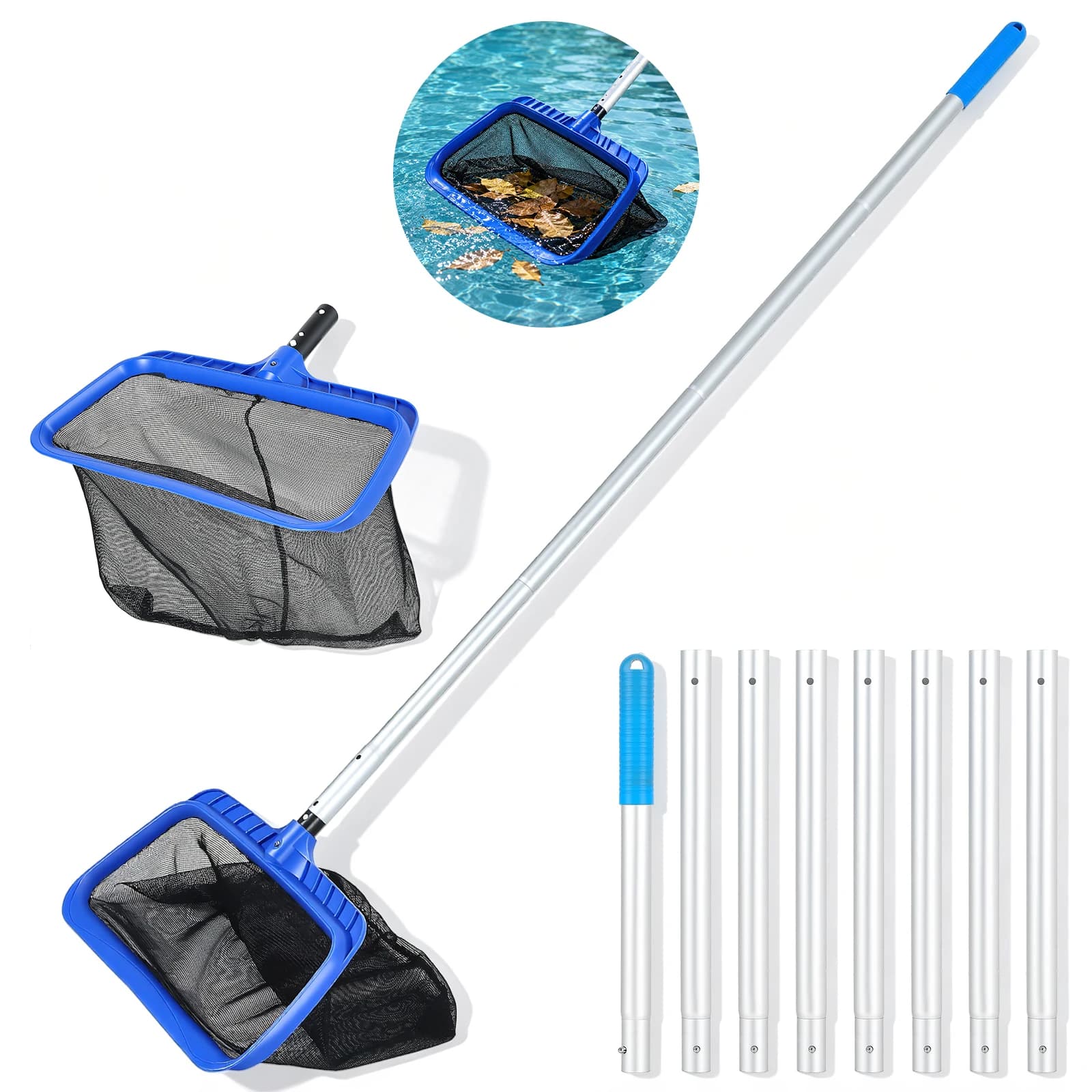 Épuisette professionnelle 3,2 m avec sac profond pour piscine et spa, pour la collecte des débris, accessoire de nettoyage de piscine