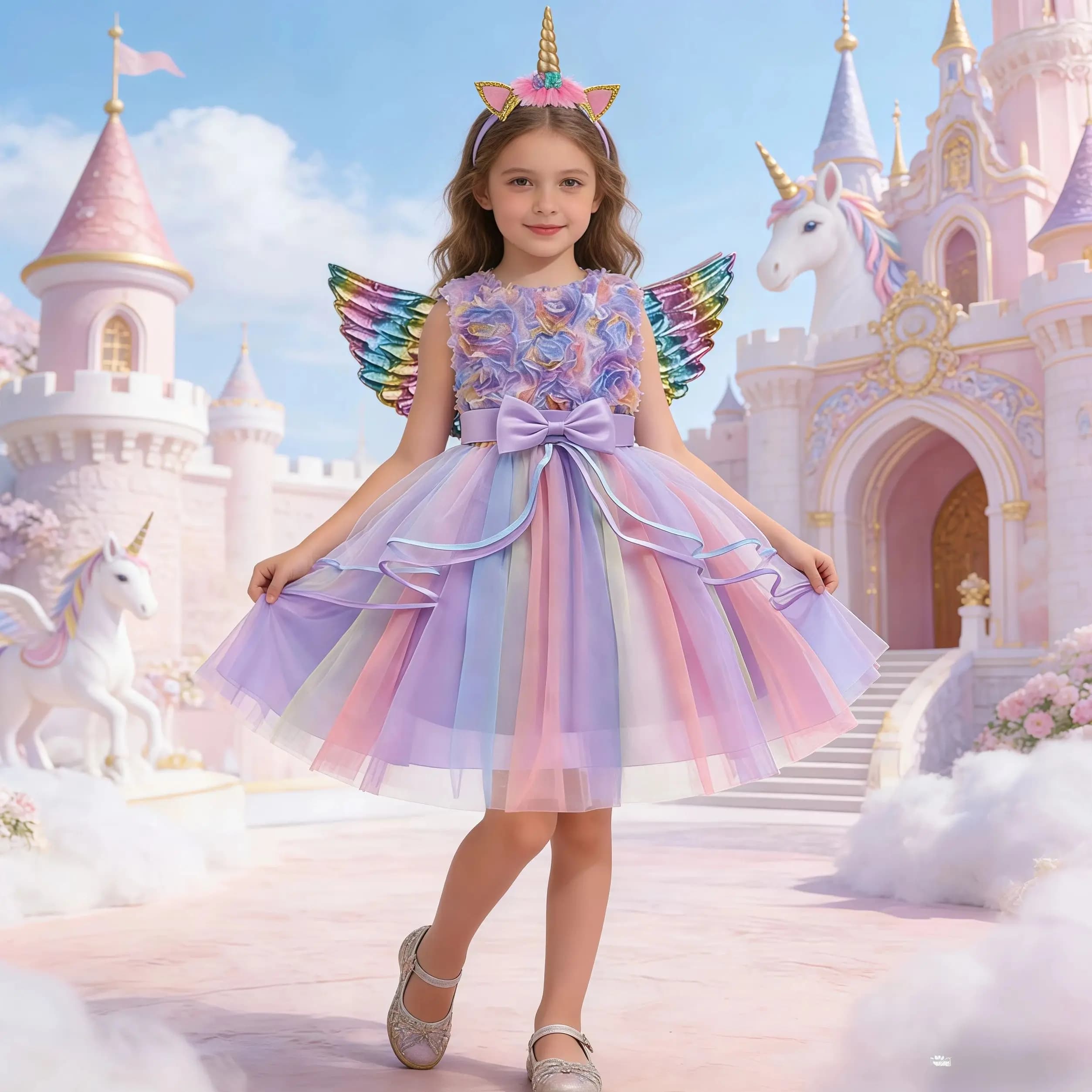 Robe de princesse licorne pour enfants, pour filles, anniversaire, soirée, demoiselles d'honneur, mariage, déguisement de carnaval, vestidos