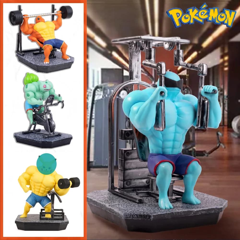 Figurines de gymnastique Pokemon, dessin animé Fitness Muscle Man, figurine d'action Charmander Bulbasuar Squirtle Gengar, modèle adapté, jouets