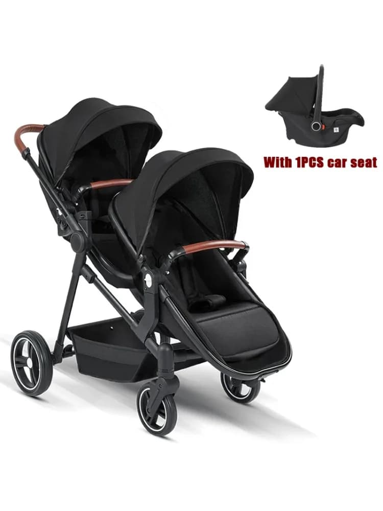 Nouveau poussette bébé jumeaux 3 en 1 avec siège auto léger pliable pour l'embarquement, landau multifonctionnel pour enfants doubles