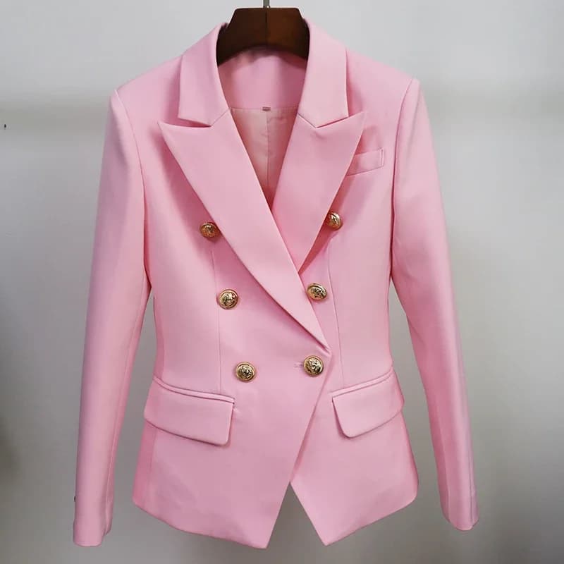 Blazer rose femmes manteau de qualité supérieure 2025 blanc mince Blazer veste femme Double boutonnage métal Lion boutons femmes Blazers hauts