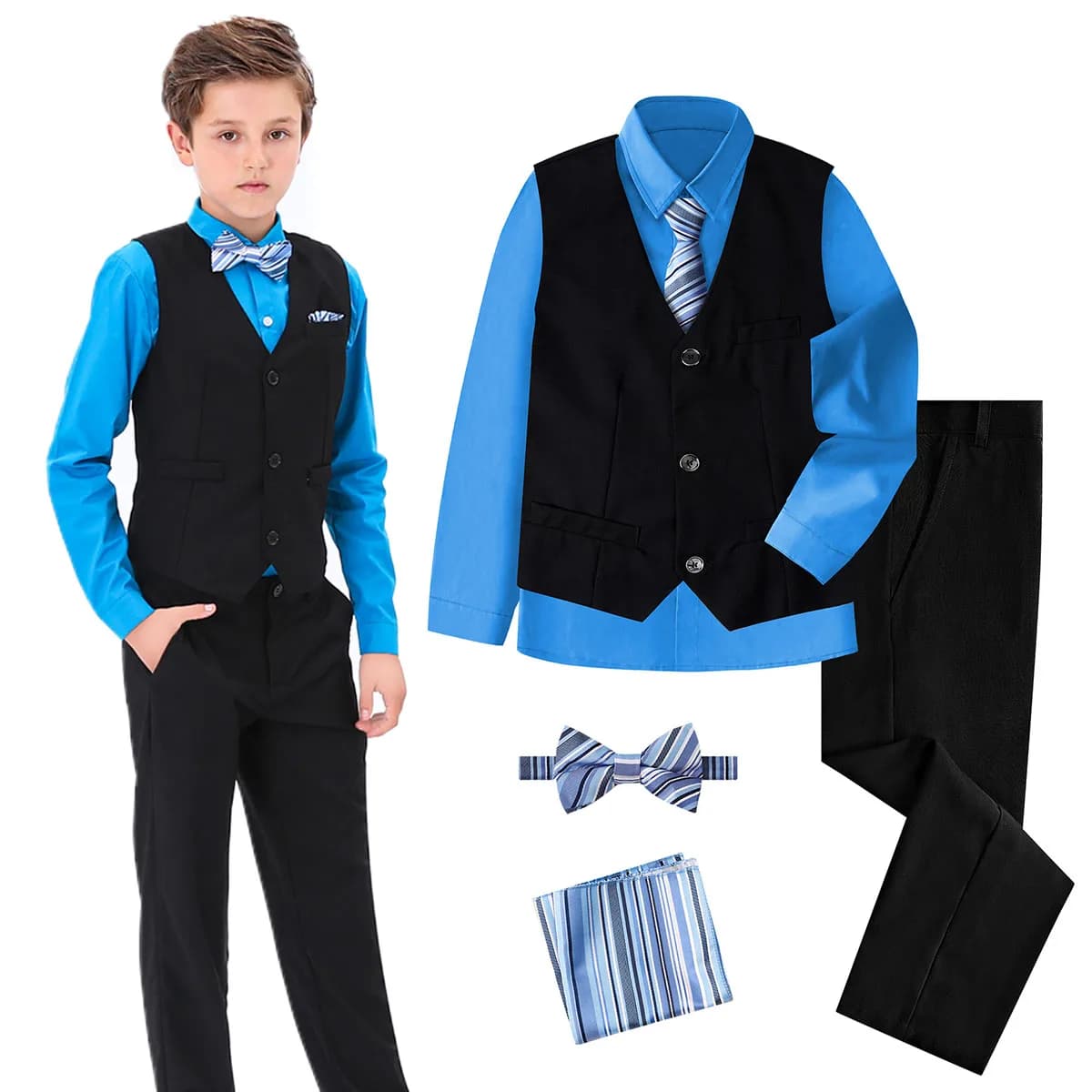 Tenue de pâques pour garçons, ensemble de glaçure et pantalon pour enfants, glaçure formelle trempée pour garçons, bleu et noir, taille 14