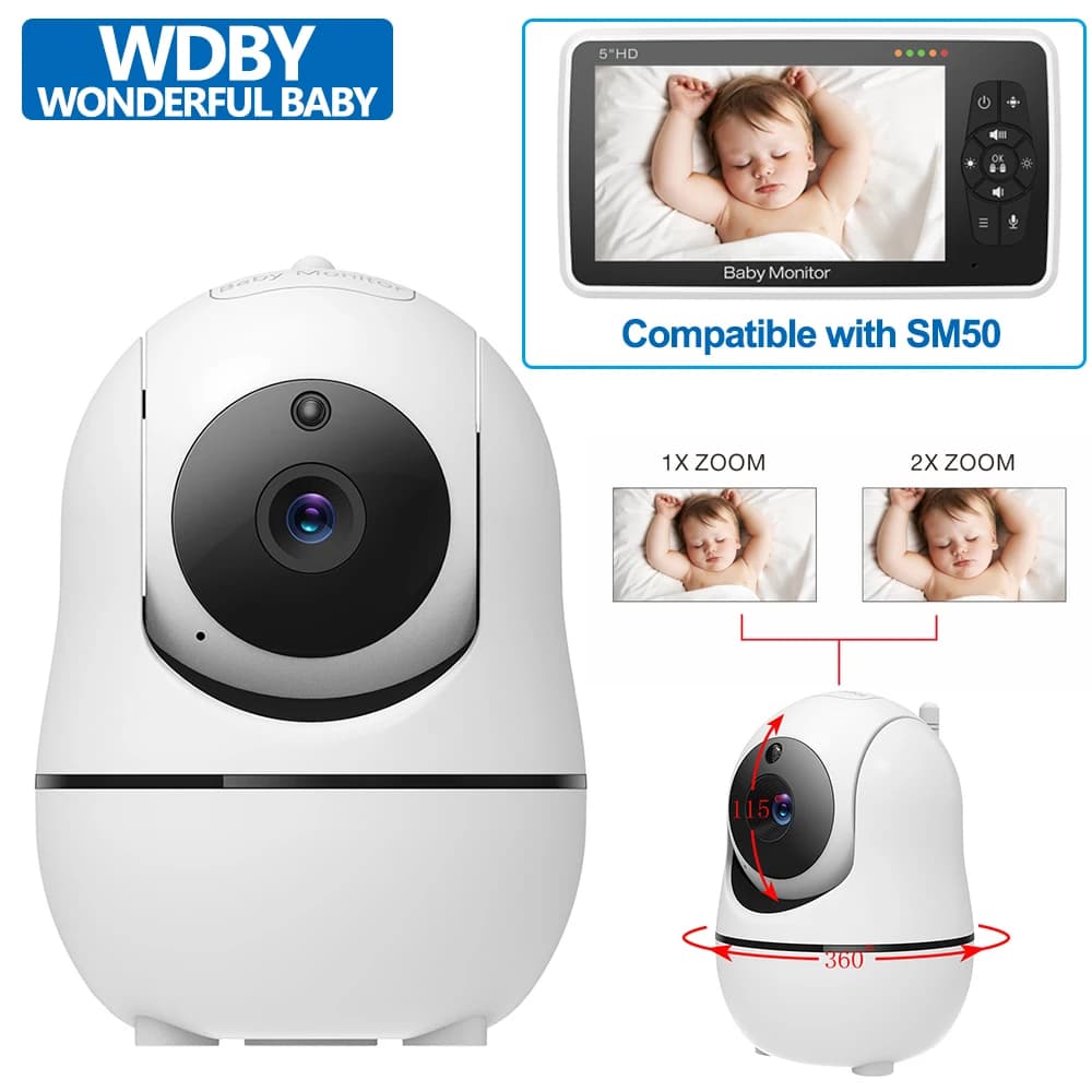Caméra séparée pour le babyphone SM50, contrôle PTZ avec zoom 4x, capteur de température, vision nocturne infrarouge, accessoires de surveillance