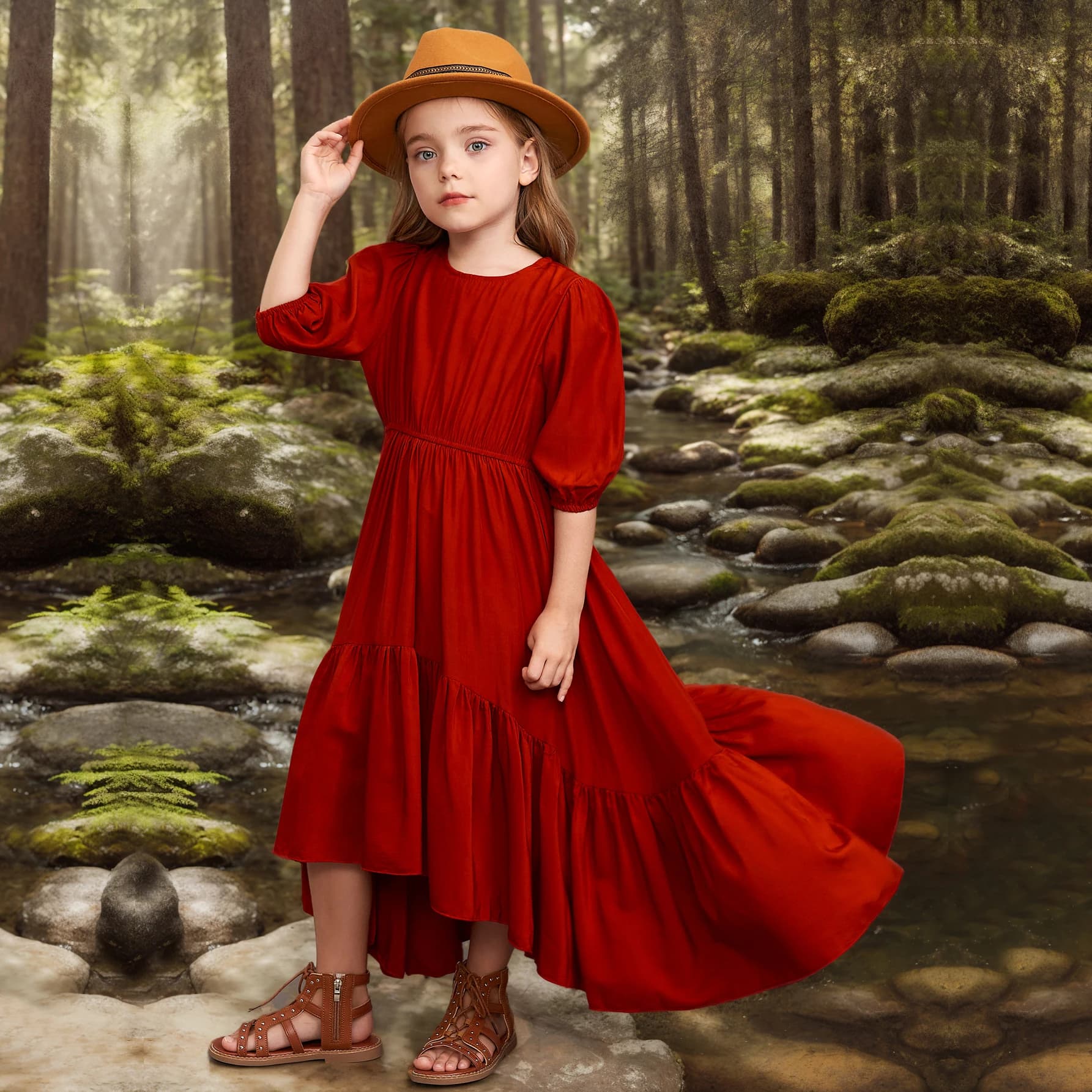 Robe longue à volants et manches mi-longues pour petite fille, tenue de princesse, de mariage, de noël, pour enfant de 4, 6, 8, 10 et 12 ans,