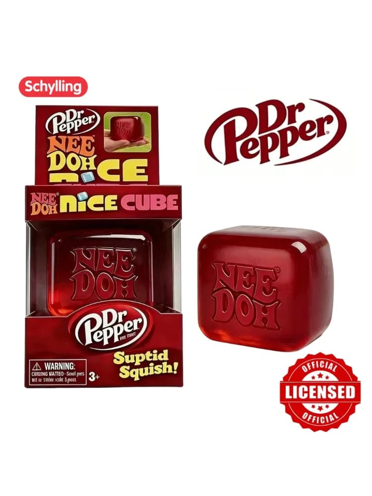 Dr Pepper x NeeDoh Nice Cube Squishy Toy, jouet anti-stress, cube à presser doux pour enfants et adultes, jouet sensoriel pour soulager l'anxiété