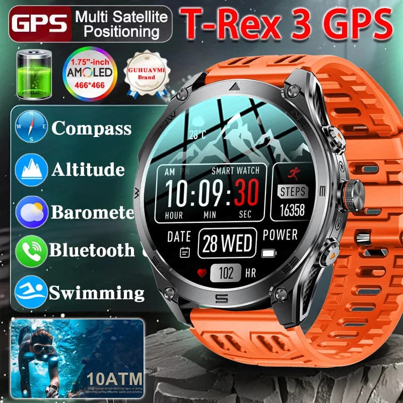T-rex 3 Ultra GPS montre intelligente militaire hommes 10ATM étanche Sport de plein air Fitness Tracker moniteur de santé Bluetooth appel boussole