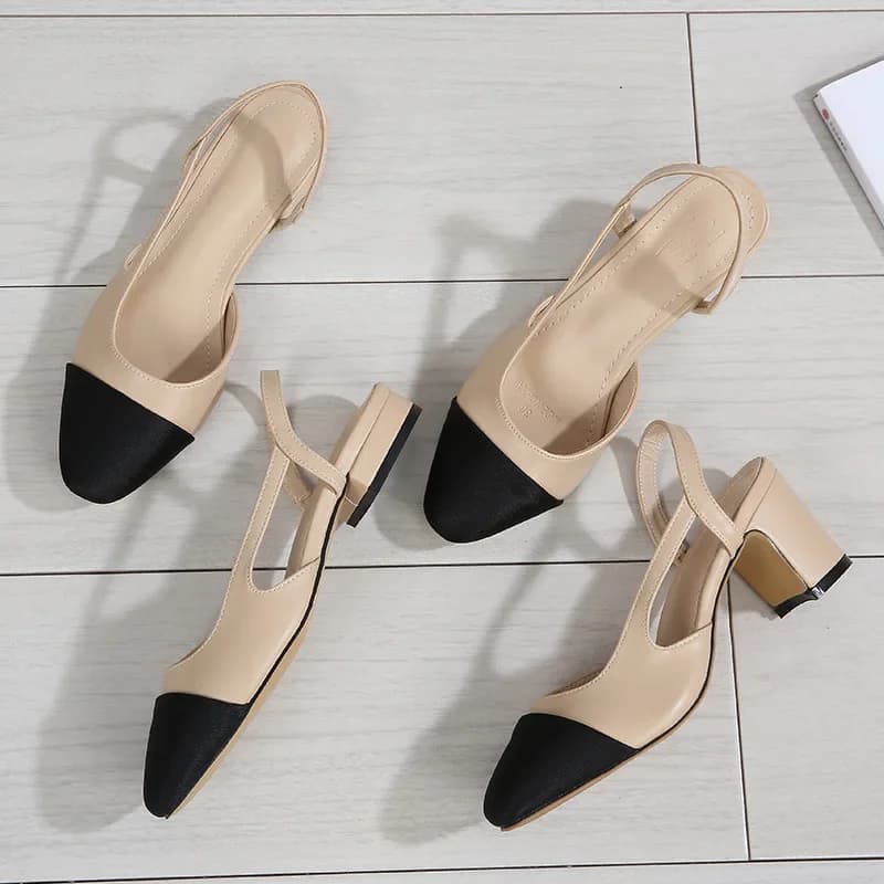 Sandales Parker pointues pour femmes, talons carrés bas, chaussures plates, chaussures de soirée assorties, document coréen, nouvelle mode, 2024